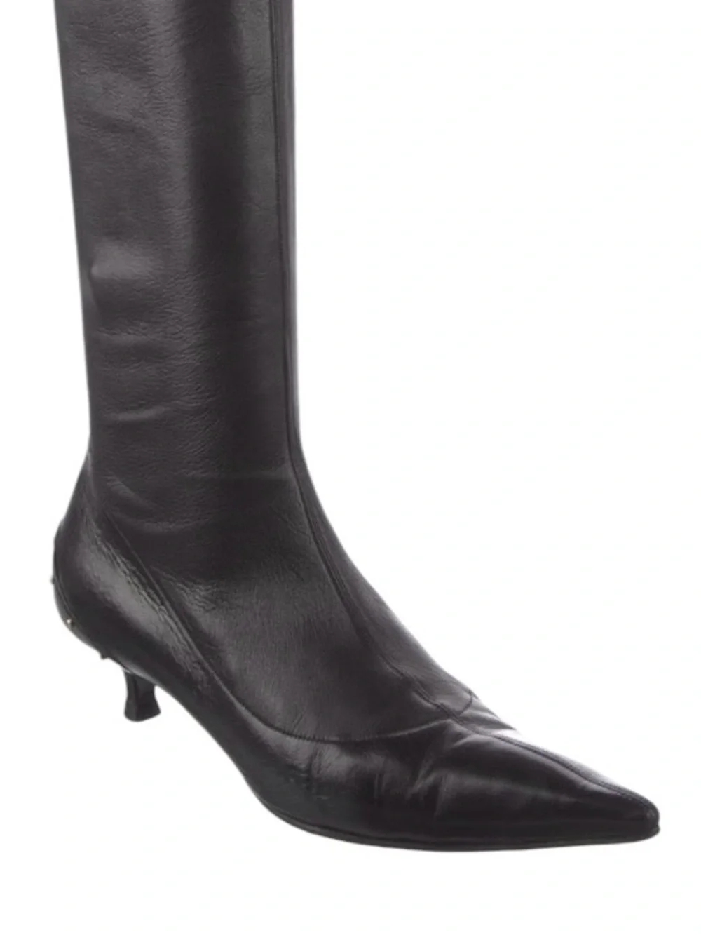 GUCCI TOM FORD FW 2003 Runway Black Leather Studded Kitten Heel OTK Boots 37